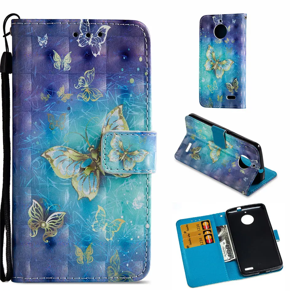 luxury leather flip case for motorola moto c g5s plus e4 g5 play owl skull pony flower cover stand phone case capa p03e free global shipping