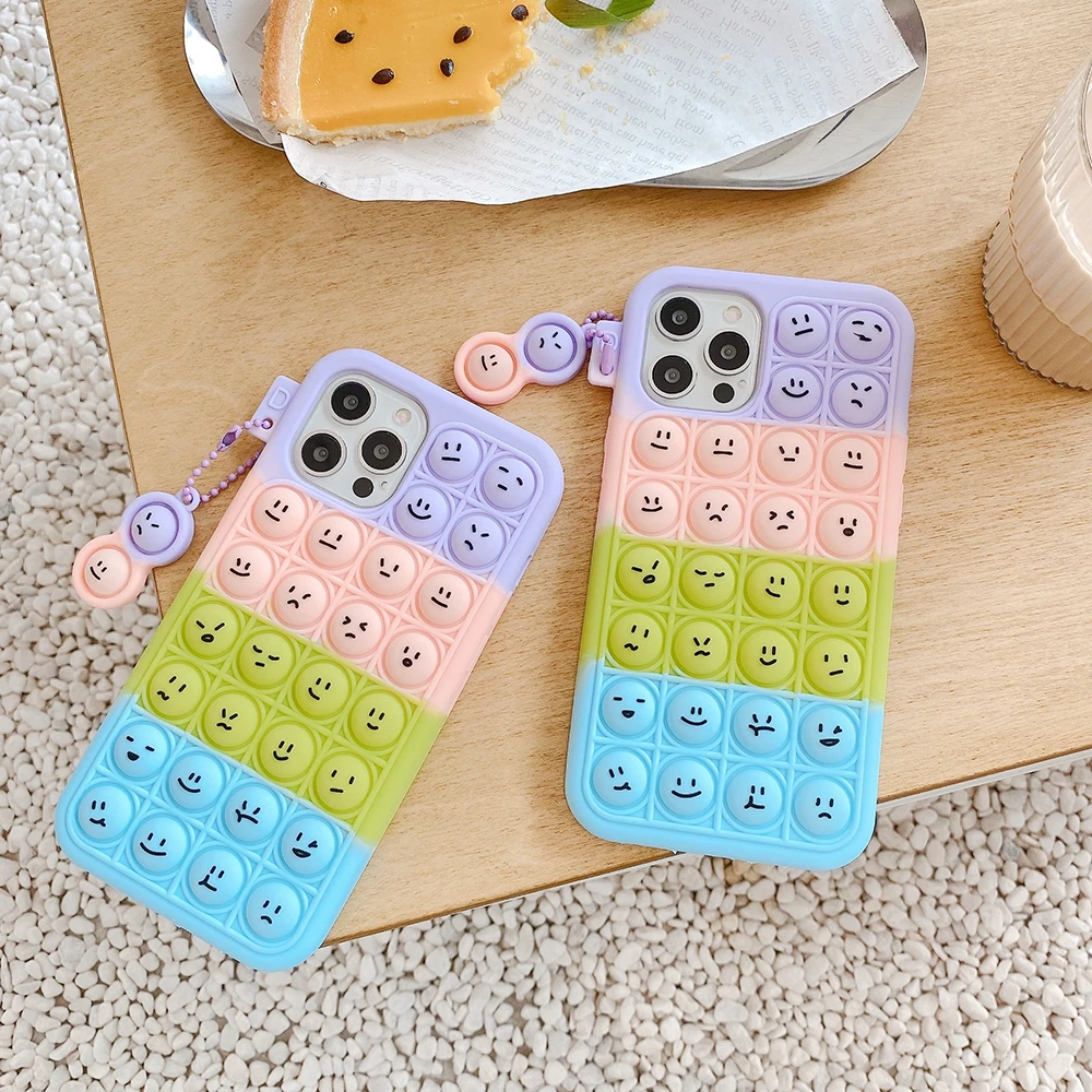 

Fidget Toys Push Bubble Silicone Case For Huawei P30 P40 Enjoy 20 Honor 20 20S 30 30S 8X Pro Rainbow Beans Soft Cover