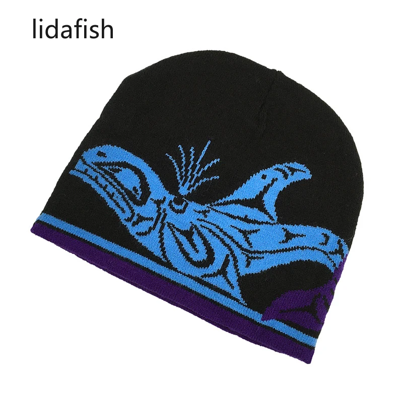 

lidafish New Autumn Winter Hats For Women Whale Pattern Elastic Skullies Beanies Fashion Knitted Warm Casual Bonnet
