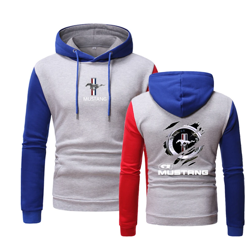 

2021 New Spring Creative Design Mustang Mens Movement Hoodies Printing Splicing Tops Popular Autumn Hooded Clothing
