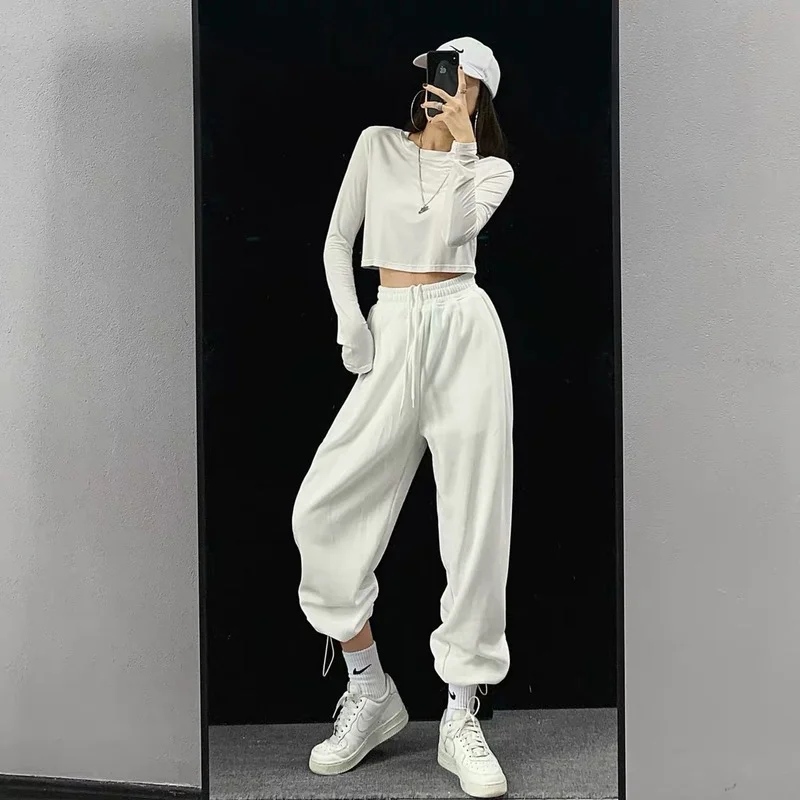 

MINGLIUSILI Solid Korean Style Sweatpants Women Summer 2021 Fashion Joggers Women High Waist Streetwear Loose Casual Trousers
