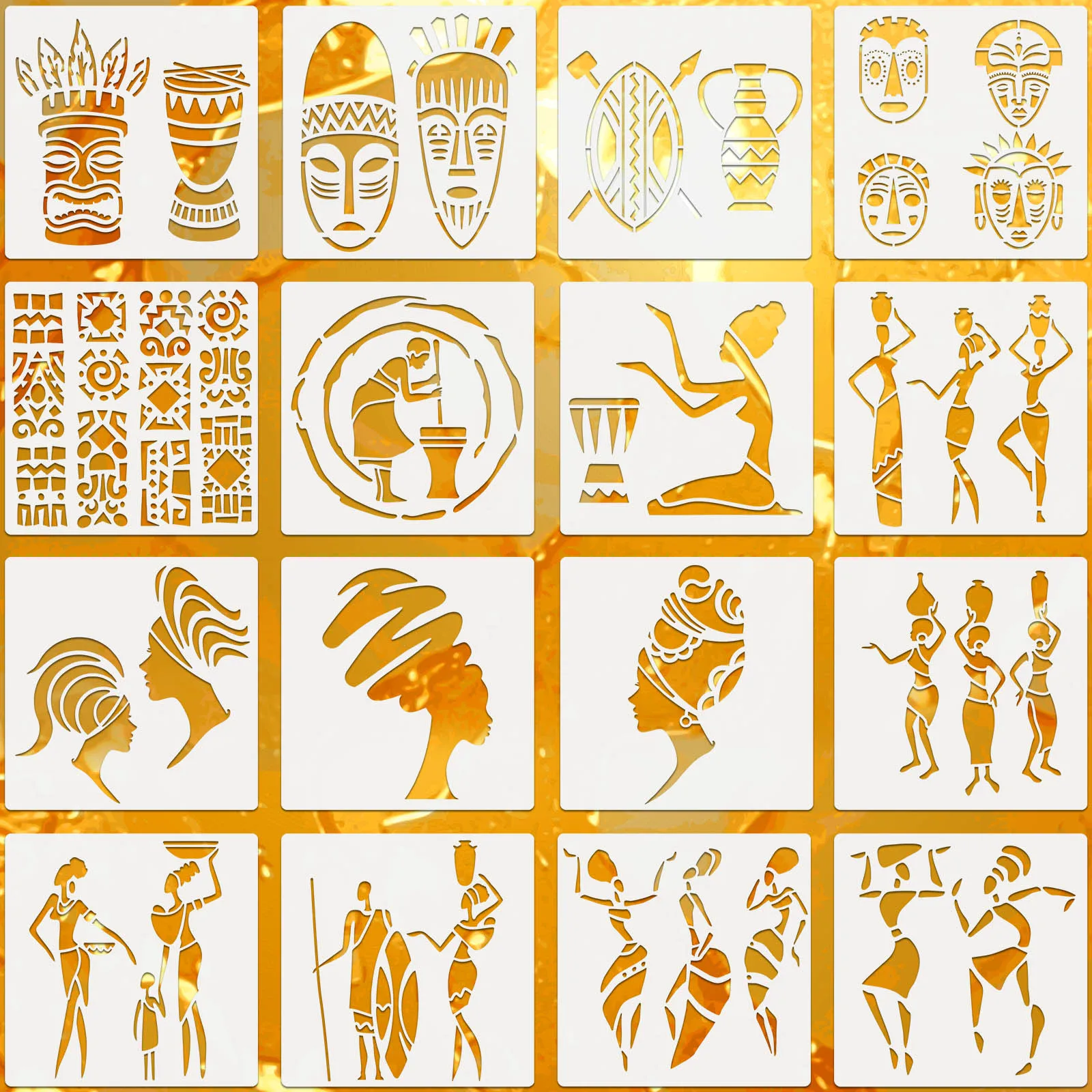 

16 Pieces African Tribal Stencils African Women Dancers Tribal Painting Stencil