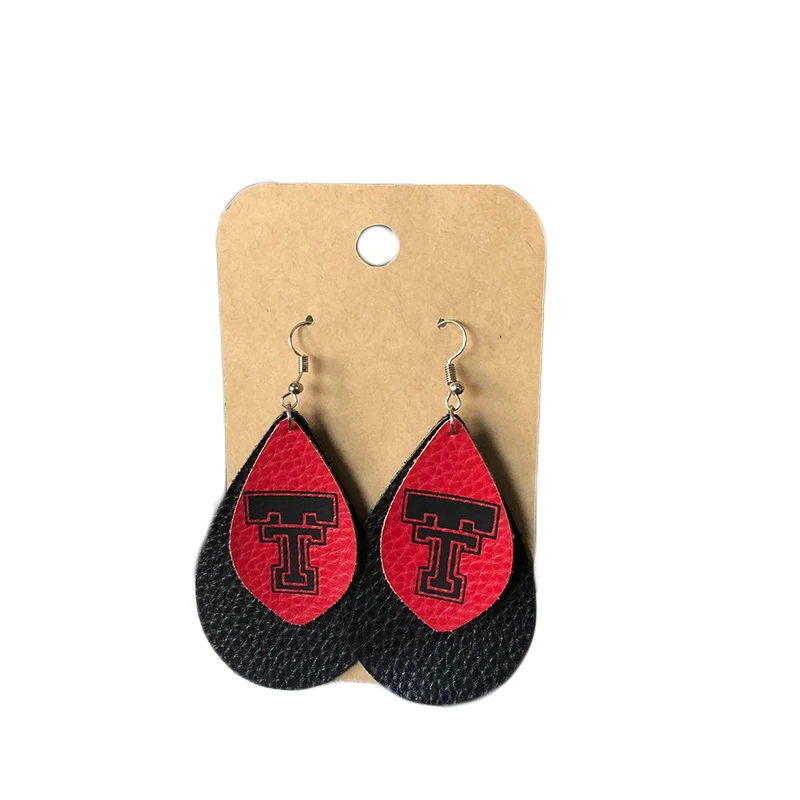 

New!! Two Layer Texas Tech Football Fans Faux Leather Earrings Layered Lightweight Teardrop Earrings Make Your Logo