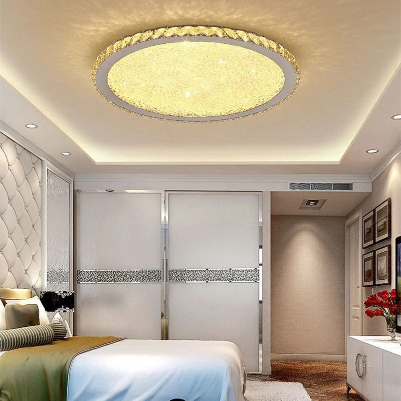 

Modern Led Crystal Ceiling Lamp Hallway Living Room luminaires suspension hanging light Stainless Steel with remote control