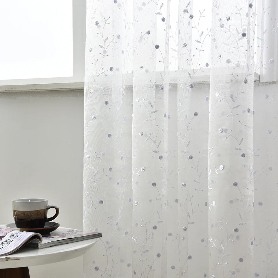 

Шифоновая занавеска glsue, цветочная вышивка