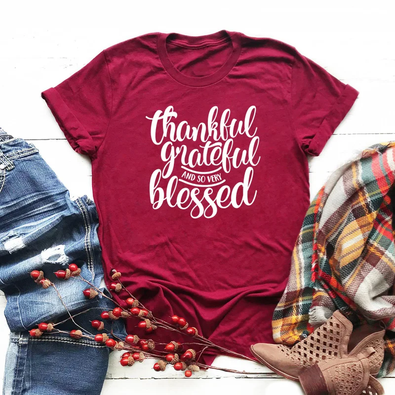 Благодарная и очень футболка с надписью Blessed, Женская Осенняя Праздничная футболка на День Благодарения, Винтажная футболка унисекс с изображением христианских героев