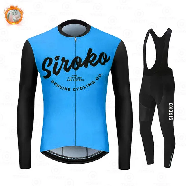 

2021 SIROKO Winter Thermal Fleece Cycling Clothes Men Bicycle Sport Riding Bike MTB Clothing Bib Pants Warm Sets Ropa Ciclismo