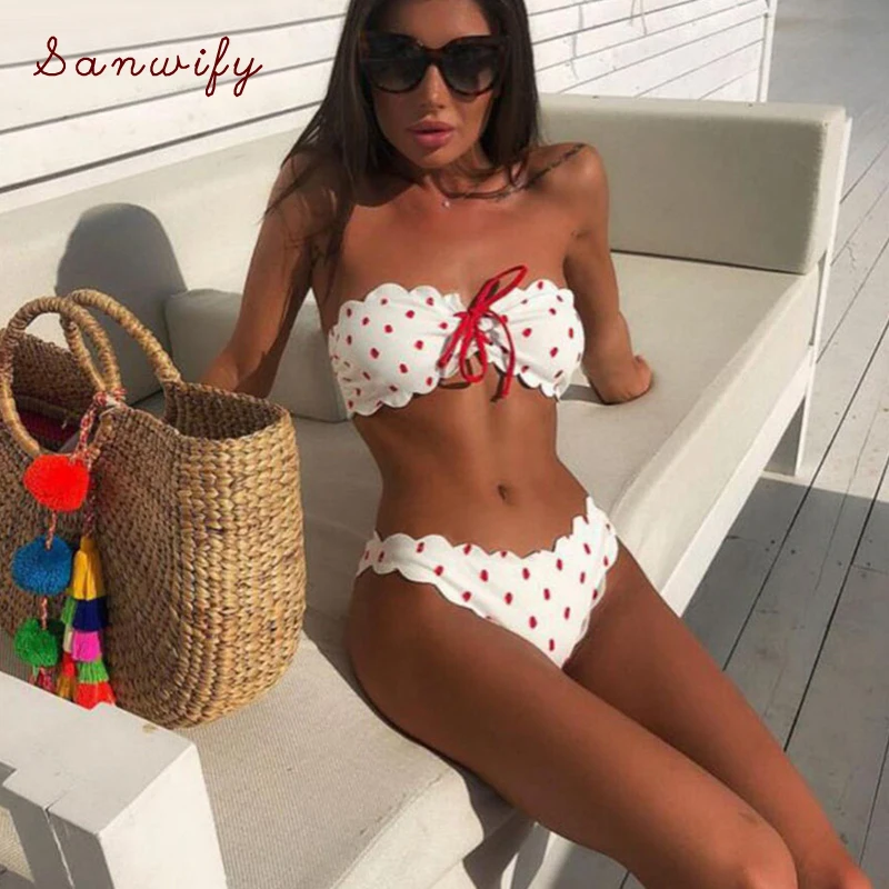 

Bikini Set 2020 New Ruffle Sexy Bikini Swimwear Women Dot Bandage Swimsuit Swimming For Suit Two Piece Biquini Bathing Beachwear
