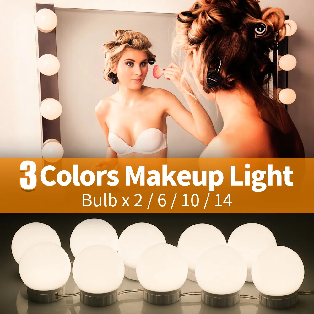 

3 Color Make Up Mirror Light USB Bathroom Vanity Cabinet Lamp Bulb DC12V Selfie Beauty Light LED Dimmable Dressing Table Lamps