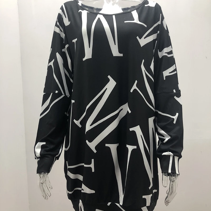 Осенние женские платья Модный пуловер с длинными рукавами и буквенным принтом