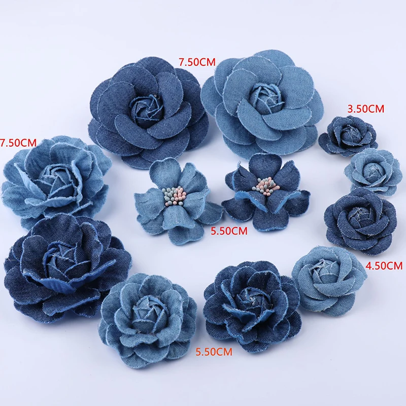 

Artificial Blue Denim Fabric Flowers DIY Hair Accessories Supplies Clothes Hats Dress Decoration Flower Handmade Headdress Craft