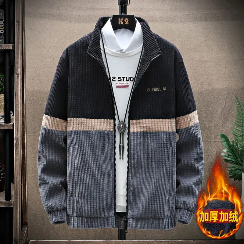

Waffle Jacket Men's Plush Thickened Corduroy Jacket 2021 New Autumn and Winter Korean FashionWinter man Brand Men's Jacket