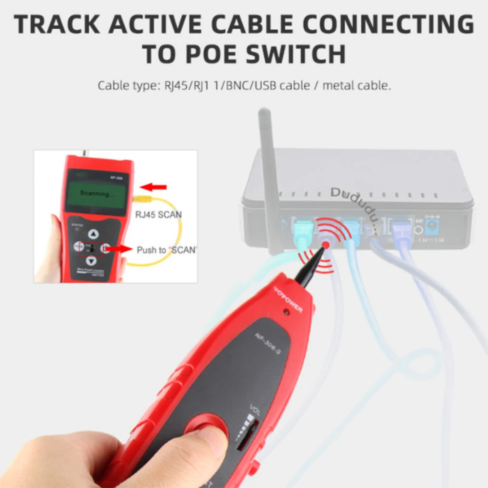 NF-308 Measure Network LAN Cable Length Cable Continuity Test Wire Tracker RJ45 RJ11 Ethernet Cable Tester Red