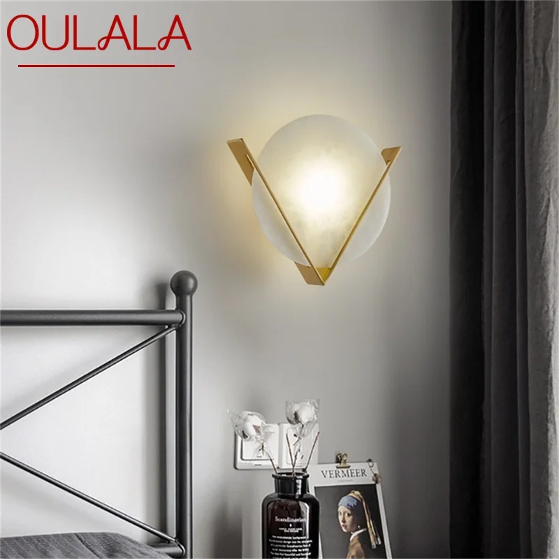

OULALA Brass Sconce Wall Lamp Modern Luxury Design Marble LED Light Balcony For Home Living Room Corridor
