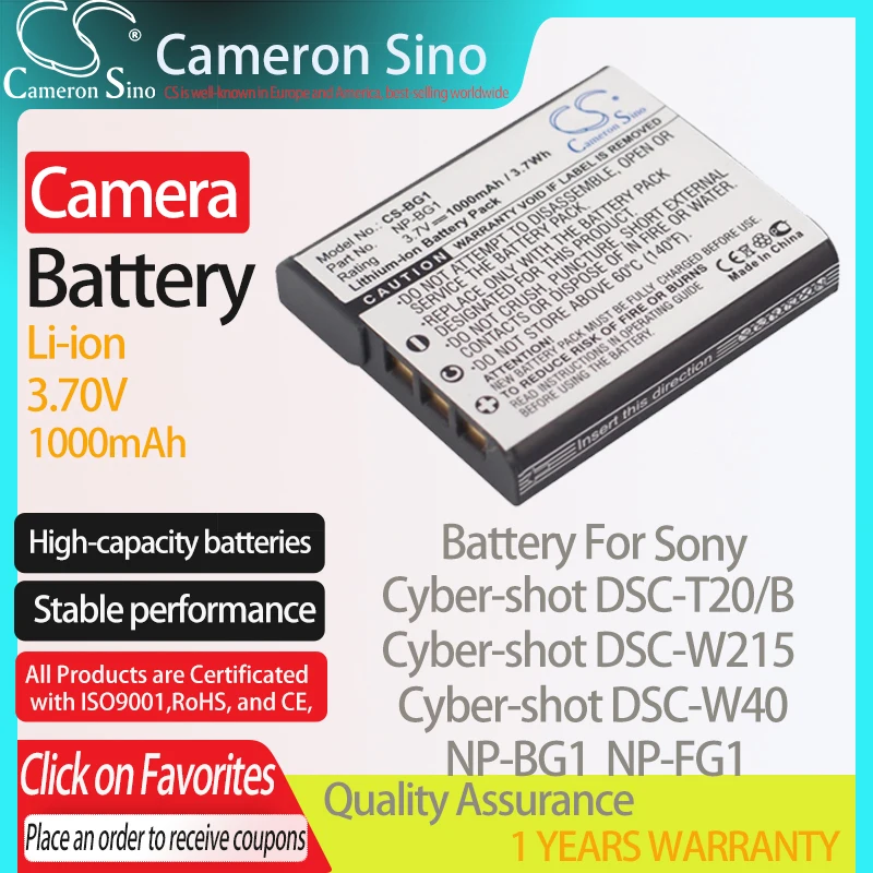 CameronSino Аккумулятор для Sony Cyber-shot DSC-T20/B DSC-W215 DSC-W40 DSC-W55 DSC-W30L подходит батарей