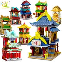 huiqibao street view chinese restaurant shop model building blocks city architecture house bricks assemble toys for children