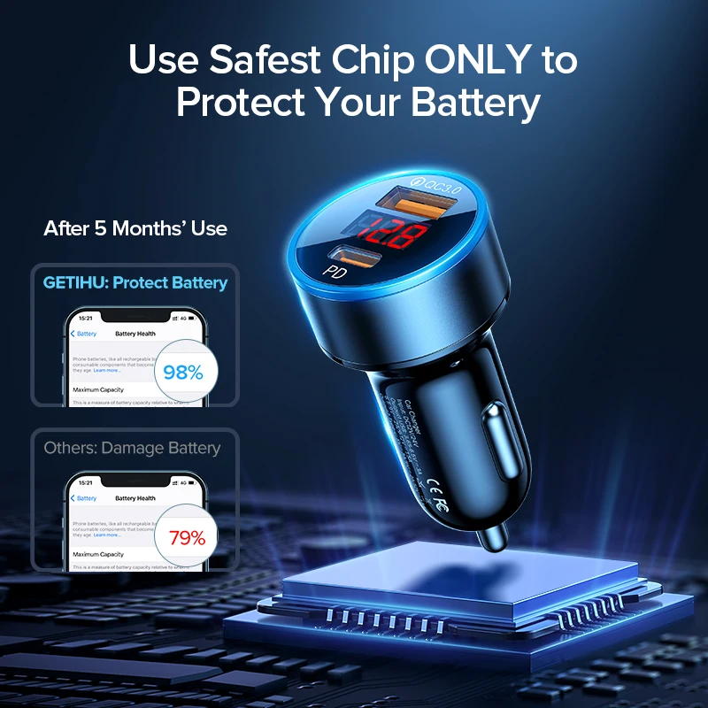 Автомобильное зарядное устройство GETIHU 3 0 А с двумя USB портами и поддержкой