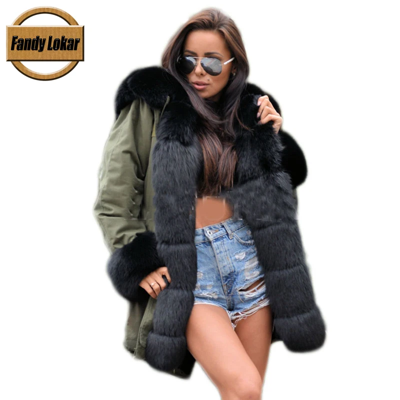 Fandy lokar парка из натурального меха женская зимняя куртка натуральный Лисий мех