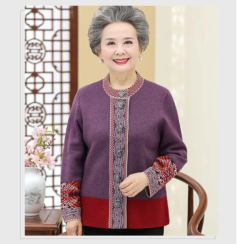 

2020 Female Spring and Autumn Knitting Shirt Temperament Top, Old Man's Grandma's Clothes, Open Sweater, Overcoat, Mother's
