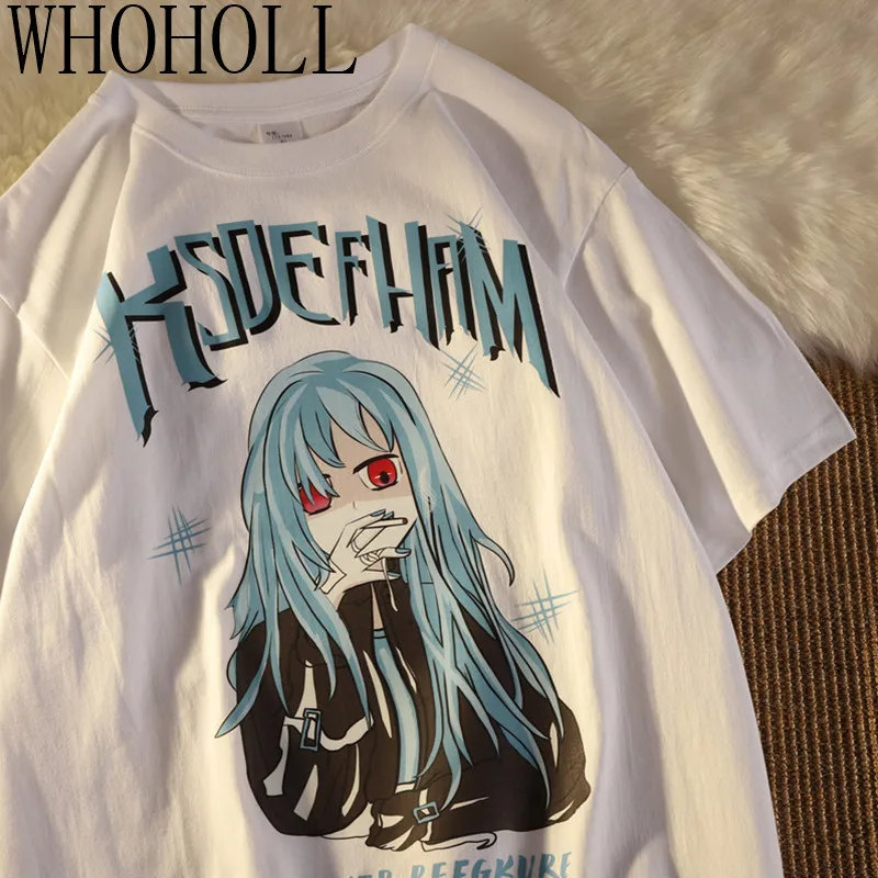 

WHOHOLL ACG Cartoon Girl Print Short Sleeve T-shirt 2021 Summer Harajuku Gothic New T-shirts Women's Loose Student Chic Top