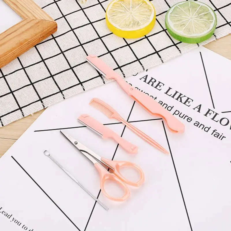 5 шт./компл. Профессиональный складной Бритва для бровей Набор щетка шерсти