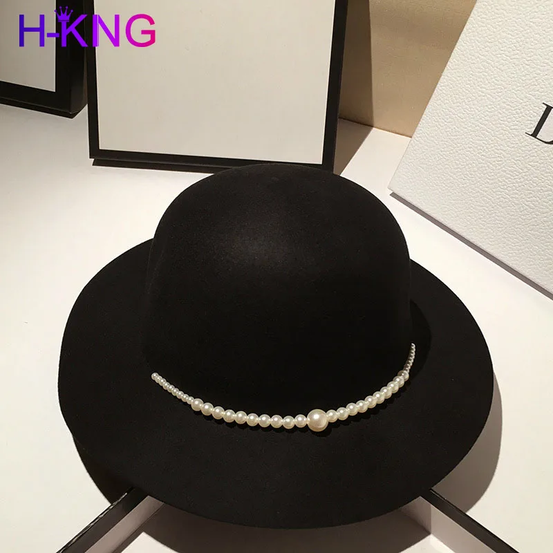 

High End Women's Retro Black Wedding Hat Luxury Wool PEARL RIBBON Charming Hat Royal Party Cocktail Women's Fashion Headdress