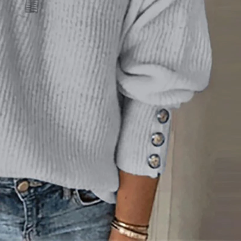 

Winter Trendy V Neck Zipper Design Lantern Sleeve Rowan Casual Solid Oversized Sweater Womens Pullover Jumpers Plus Size Tops