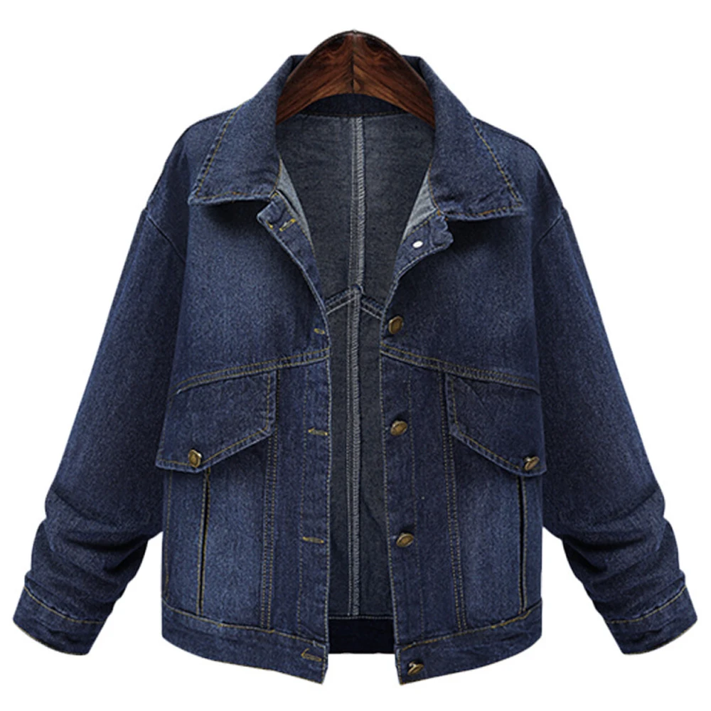 Женское джинсовое пальто с большими карманами свободного покроя|Женские куртки|