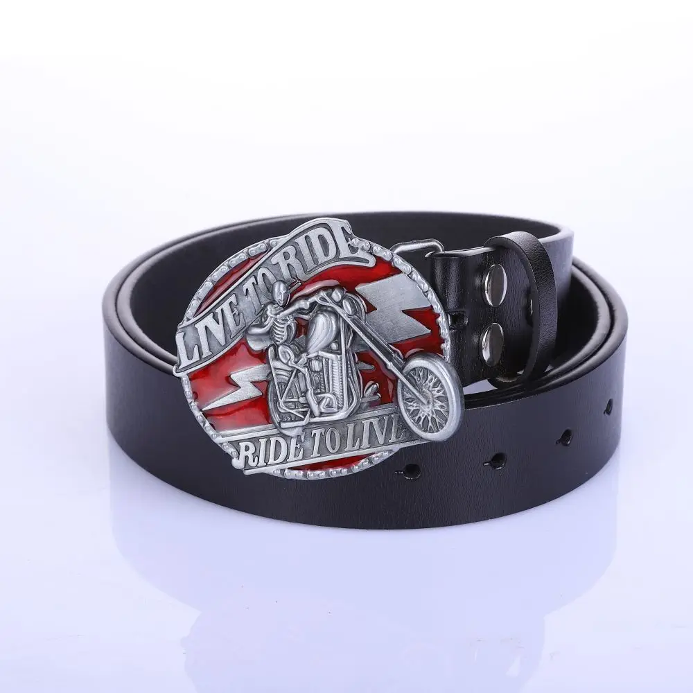 European and American Fashion youth skeleton belt One body button leather belts for men and women