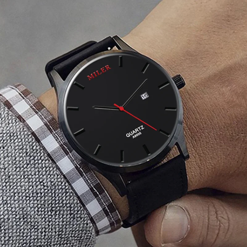 Часы наручные мужские с кожаным ремешком модные кварцевые спортивные в стиле