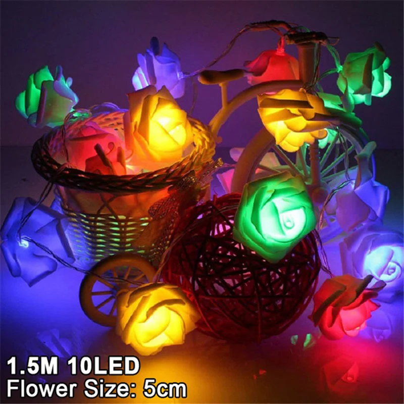 

1,5 м 10LED Искусственный цветок розы гирлянда с светильник LED Fairy светильник s ко Дню Святого Валентина свадьбы для рождественской вечеринки ук...