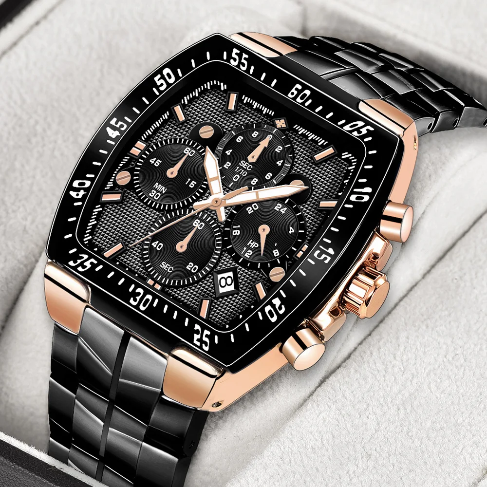 

2021 New WWOOR Men Quartz Wristwatches Fashion Waterproof Sport Big Square Clock Male Stainless Steel Chronograph Military Watch