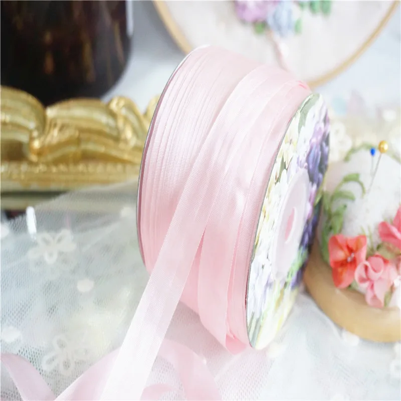 Шелковая лента с вышивкой 13 мм тонкая тафта Свадебная стиль ins шелковая краями