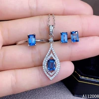 kjjeaxcmy fine jewelry 925 sterling silver natural blue topaz earrings ring pendant fashion ladies suit support testing