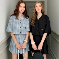 womens suits skirt suit french girlfriends sisters pleated skirts short sleeve jacket two piece set blazer and skirt set summer