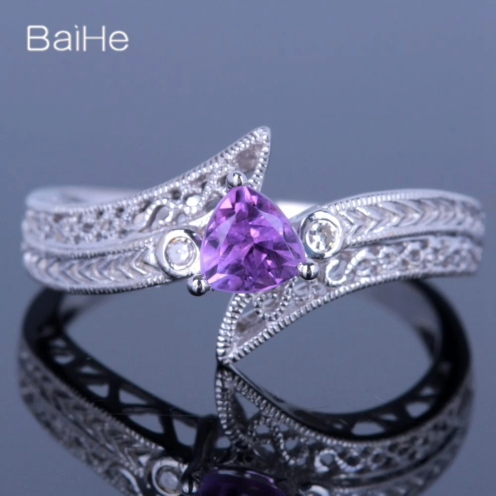 

Кольцо BAIHE из настоящего белого золота с аметистом 14 к, женское милое/романтичное кольцо для изготовления ювелирных изделий, женское кольцо