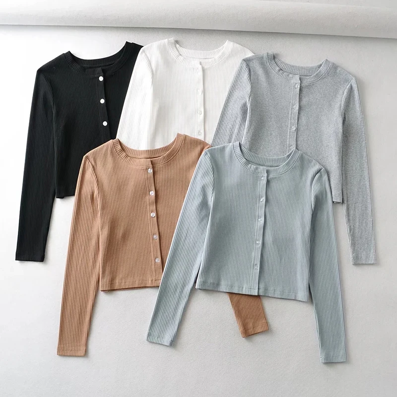 Женский Асимметричный кроп-топ на пуговицах с длинным рукавом |