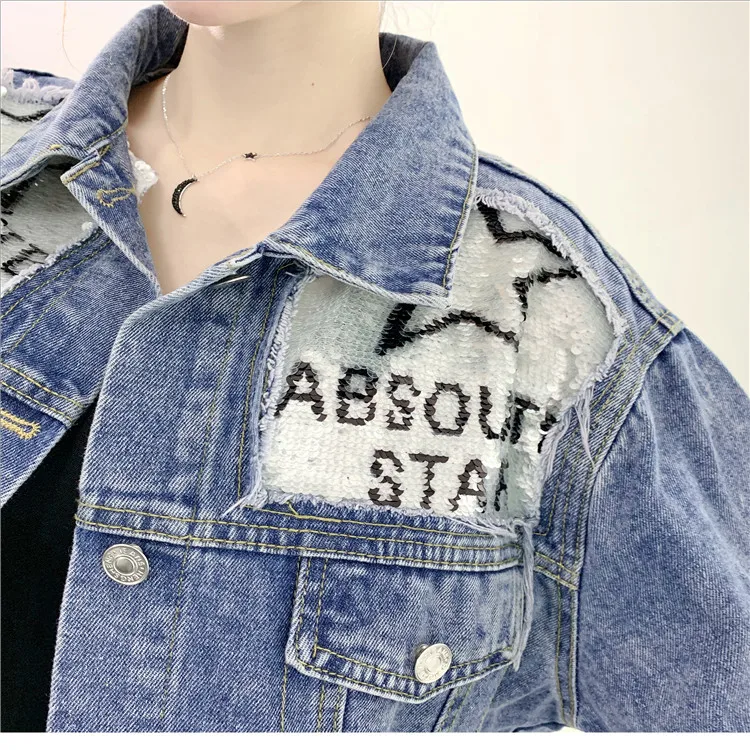 

Women 2020 New Spring Cowboy Coat Female Autumn Oversized Embroidered Denim Jacket long sleeve casual chic jacket jeans coat