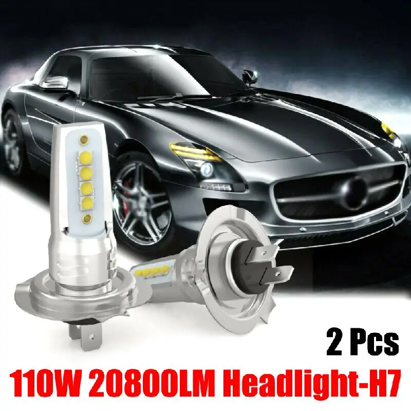 

1Pair H7 LED Headlight Conversion Set Cob Bulb 110W 10000LM White Low LED Headlights Bulbs Conversion Kit Lights Fog Lamps