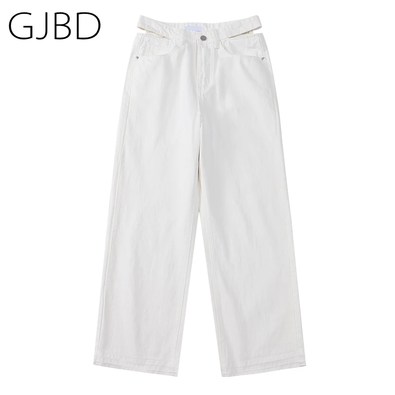 

High Waist Women's Jeans 2021 Summer New White Streetwear Design Waist Fashion Straight Pants Baggy Classic Y2K Denim Trouser