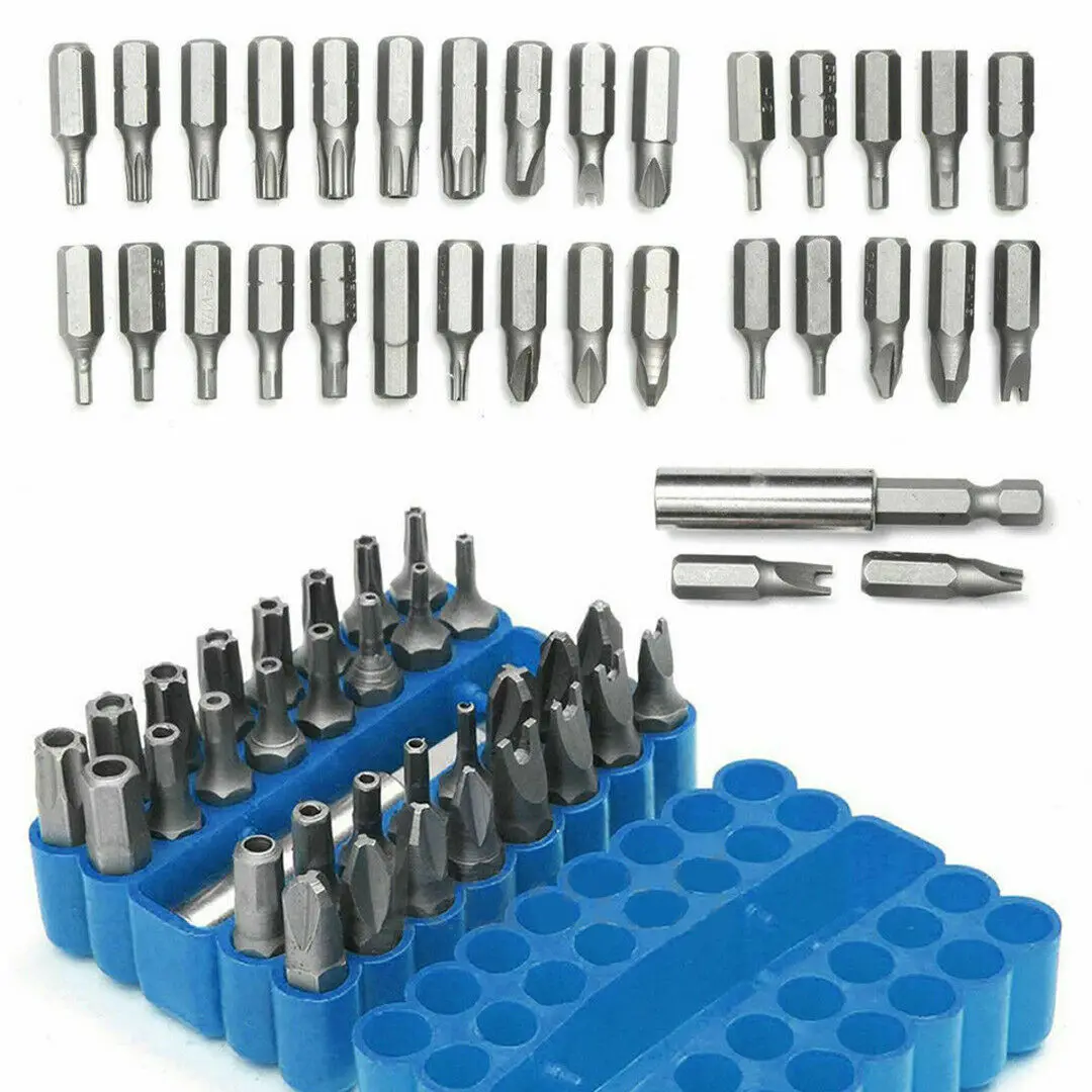 

33pcs Screwdriver Security Bits Set Electric Drill Attachment Tamper Torx Star Hex Spanner Holder Screw Head Accessories
