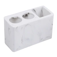 3 compartments bathroom toothbrush stand resin marbled grain toothpaste holder