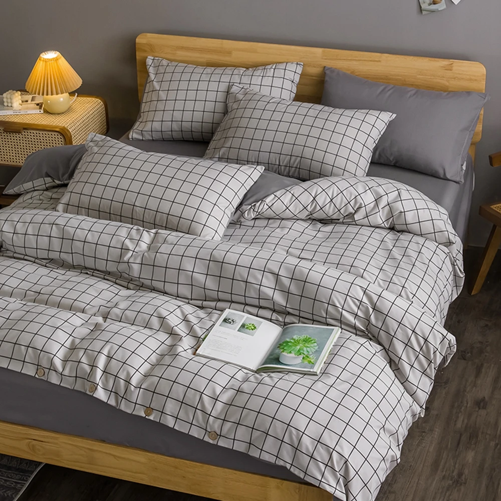 

Модное платье в сетку 3/4 шт. Комплект постельного белья с кнопками мягкой пододеяльник набор пододеяльник, простынь и наволочки) наборы полн...