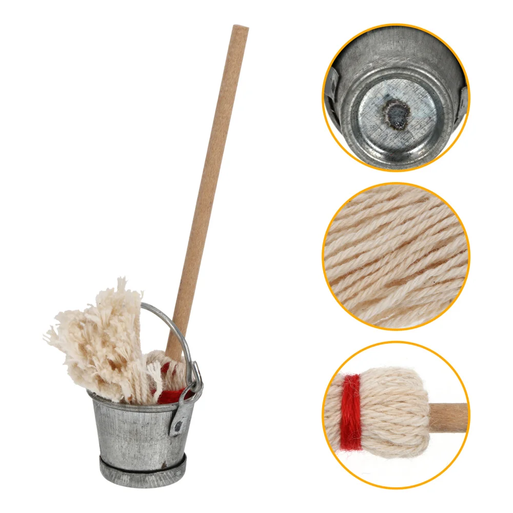 

1 Set Mini Home Mop Pail Ornaments Delicate Home Accessories Mini House Decors