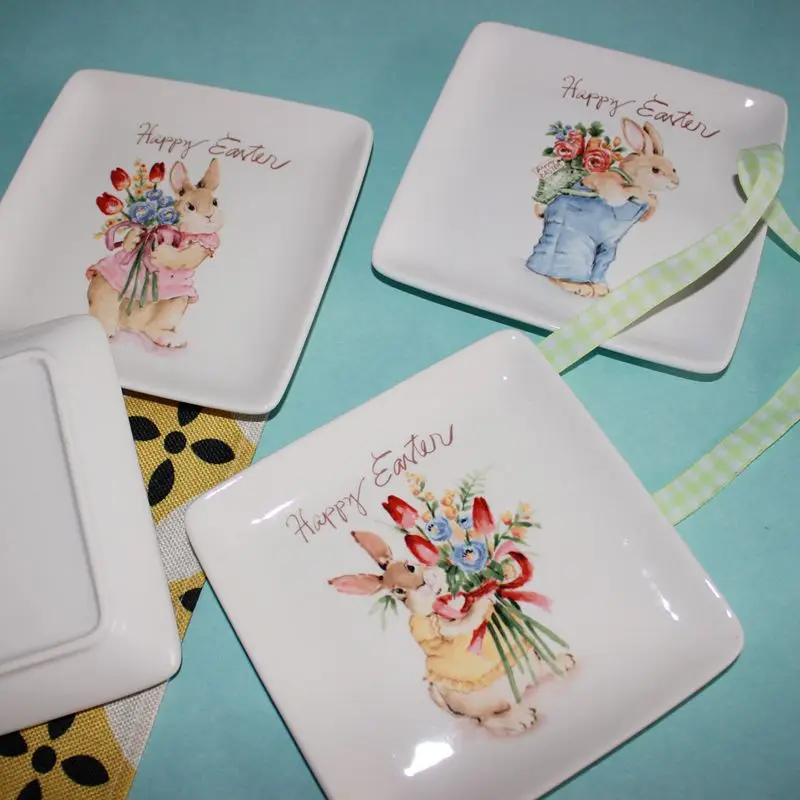 Tableware plates ceramic for kids cake plate quadrate dinner cartoon rabbit Dessert Fruit Plate limited | Дом и сад
