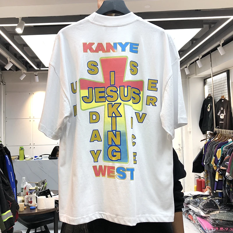 Футболка Kanye West из хлопка для мужчин и женщин топ в стиле хип хоп с принтом Иисуса