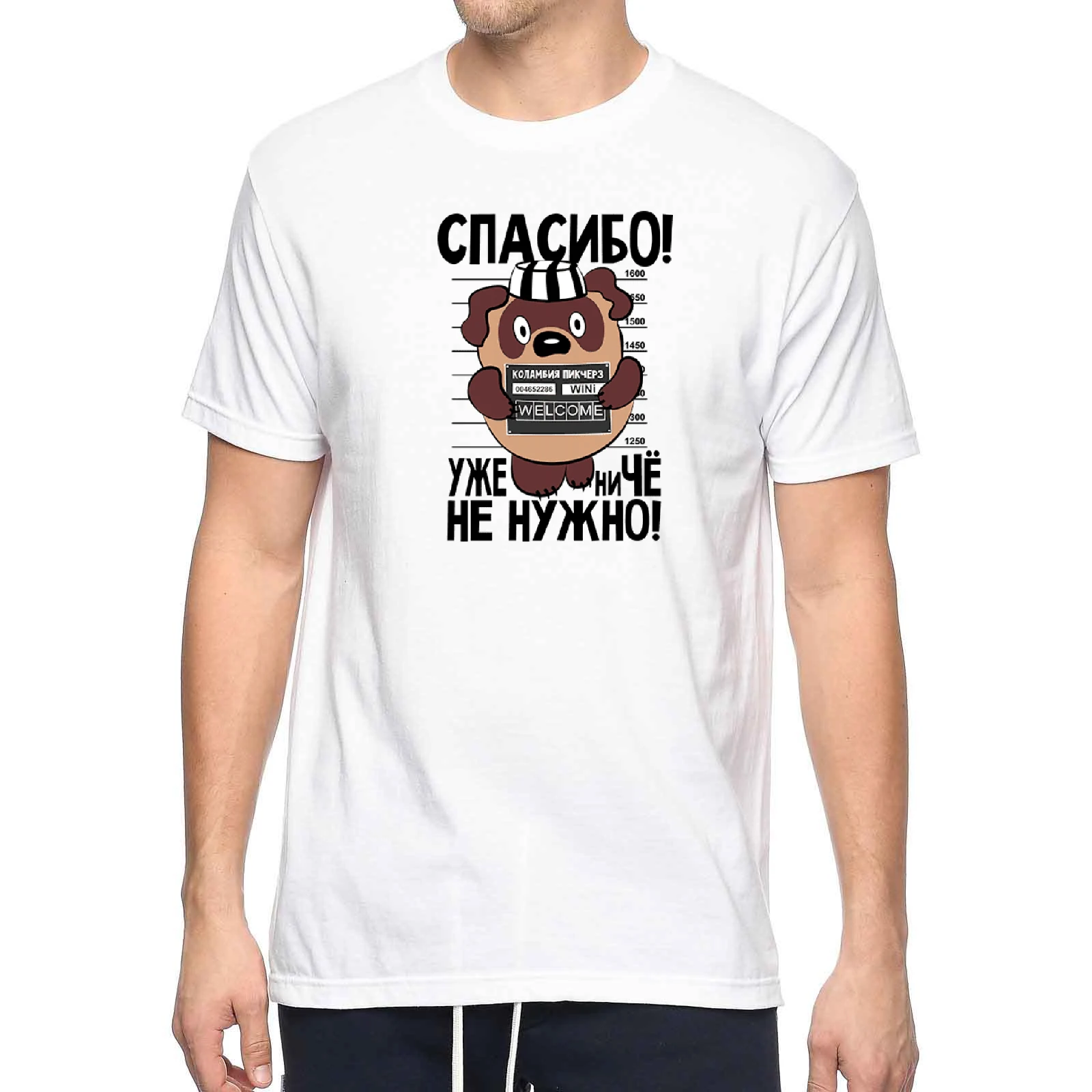 

Summer Style Shirt Tee Knitted White Cotton T-Shirt for Male With Thank! Nothing Is Needed Russian Inscriptions