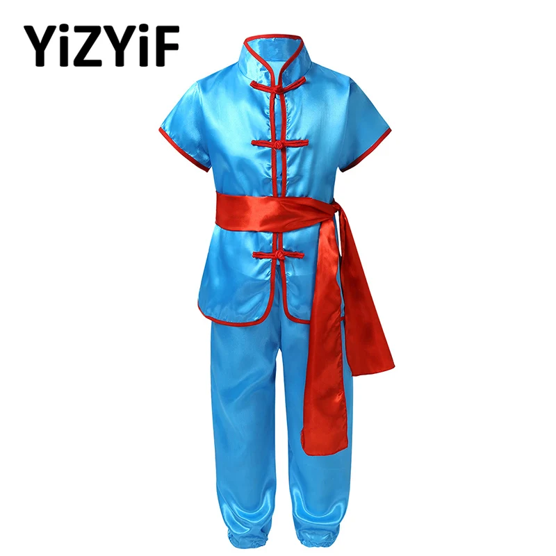 Унисекс Детские Атласные Костюмы кунг фу униформа для боевых искусств костюм Ушу