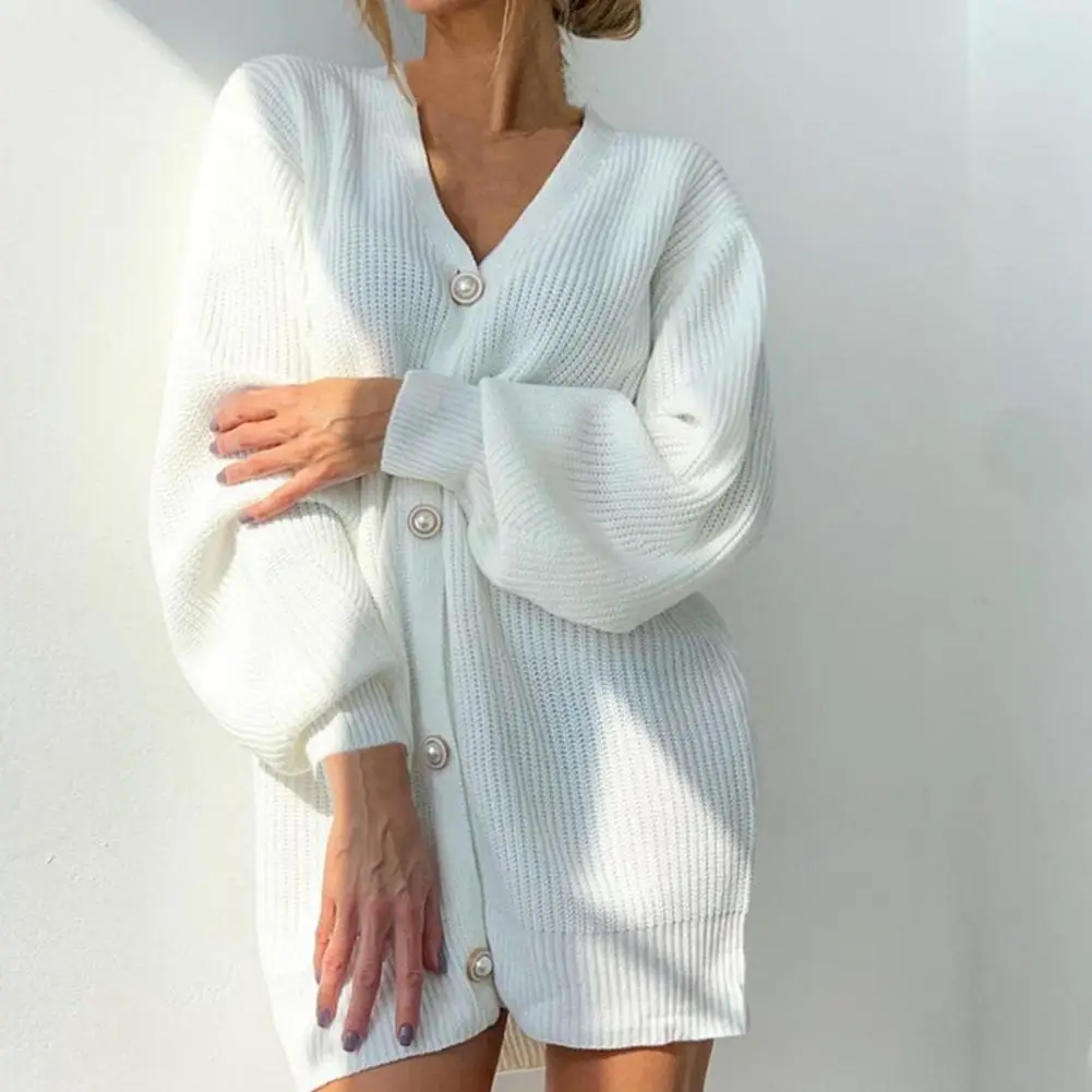 

Solid Women Cardigan Loose Comfy Knitted Single-breasted Sweater Coat for Winter