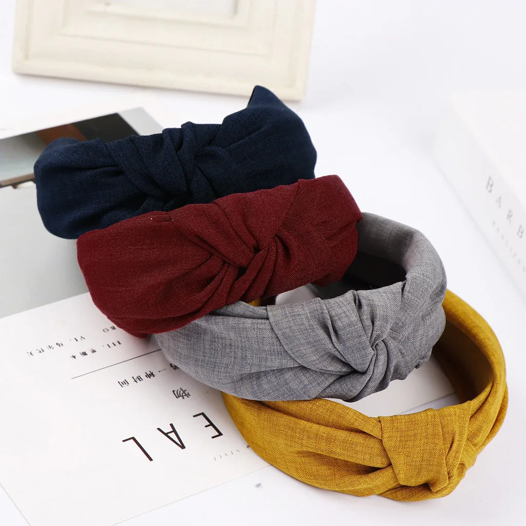 Ободок для волос Однотонный женский модный обруч с бантом узлом простой милый